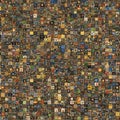A vibrant mosaic composed of numerous small, square tiles, each depicting unique