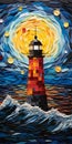 Vibrant Mosaic Paper Cut Art: Life-sized Lighthouse On The Ocean