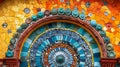 Vibrant mosaic pattern with colorful tiles in an arched design.