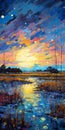 Vibrant Mosaic: Sunset Over Marsh Painting By Erin Hanson