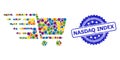 Rubber Nasdaq Index Stamp and Colorful Collage Supermarket Cart