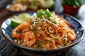 A vibrant and mouth-watering plate of Pad Thai, a classic Thai noodle dish. Generative AI