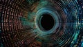A vibrant, multi colored abstract circle igniting a futuristic vortex generated by AI