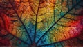 Vibrant multi colored autumn leaf pattern, close up of plant vein generated by AI Royalty Free Stock Photo
