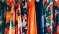 Vibrant multi colored dress collection hanging in boutique generated by AI
