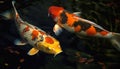 Vibrant multi colored koi swim in pond generated by AI