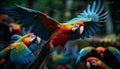 Vibrant multi colored macaw perched on a branch generated by AI Royalty Free Stock Photo
