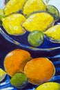 Original oil painting close up detail - lemons and limes