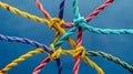 Vibrant Multi-Colored Ropes Tied in a Complex Knot. Generative ai