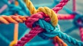 Vibrant Multi-Colored Ropes Tied in a Complex Knot. Generative ai