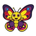 Multi-Color Vector Butterfly for Kids - Bright Blue and Rainbow Wings Royalty Free Stock Photo