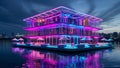 Vibrant Multi Level Floating Structure Illuminated by Neon Lights