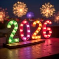 Vibrant multicolor 2026 with bright fireworks Royalty Free Stock Photo