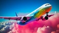 Colorful Airplane Flying Above the Clouds Royalty Free Stock Photo