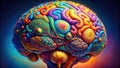 A vibrant, multicolored artistic rendering of a human brain, showcasing intricate details and complex neural pathways, emphasizing