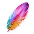 Vibrant Multicolored Feather on White Background. Generative ai