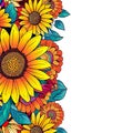 Vibrant multicolored sunflower border for greeting card ai generated