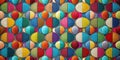 Vibrant multicolored textured circles arranged in a repeating geometric pattern creating an abstract textile design. Generative AI Royalty Free Stock Photo