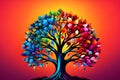 Vibrant Multicolored Tree of Life Symbolizing Growth Diversity, and Creative Expression