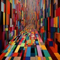 Vibrant Multidimensional Hallway With Colorful Blocks