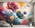 A vibrant mural featuring abstract, colorful flowers in an array of swirling patterns. Royalty Free Stock Photo
