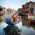Vibrant Murano Glass Artistry on Venetian Waters - flower and boat in Venice, Italy
