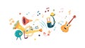 Vibrant Music Composition Icon with Instruments & Notes, vector design Generative AI Royalty Free Stock Photo