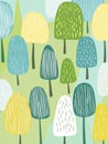 Vibrant naive art style background with colorful trees and ample space for text placement in a creative mockup setting