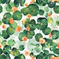 Vibrant Nasturtiums and Lush Water Lily Pads Pattern Royalty Free Stock Photo