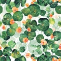 Vibrant Nasturtiums and Lush Water Lily Pads Pattern