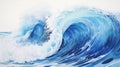 Vibrant Navy Wave Painting: Detailed Watercolor On White Canvas