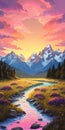 Vibrant Neo-traditional Landscape Illustration Of Grand Teton National Park