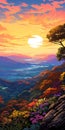 Vibrant Neogeo Illustrations Capture Romantic Mountain Sunsets