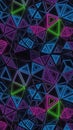 Vibrant Neon Abstract Geometric Pattern of Interconnected Triangles and Polygons in Electric Blue Purple and Green on a Dark Royalty Free Stock Photo