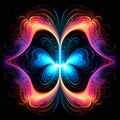 Vibrant Neon Butterfly: Fractal Geometry Symmetry In Colorful Fire