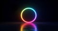 Vibrant Neon Circle Rainbow Gradient Glowing Light Abstract Dark Background Reflective Royalty Free Stock Photo