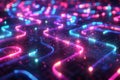 A vibrant neon circuit maze pulsing with energy,