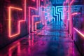 A vibrant neon circuit maze pulsing with energy,