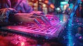 Vibrant Neon Coder at Work, Artificial intelligence-themed background