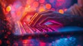 Vibrant Neon Coder at Work, Artificial intelligence-themed background