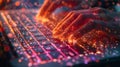 Vibrant Neon Coder at Work, Artificial intelligence-themed background