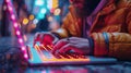 Vibrant Neon Coder at Work, Artificial intelligence-themed background