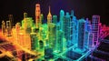 Vibrant Neon Digital Cityscape with Futuristic Skyline Royalty Free Stock Photo
