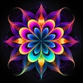 Vibrant Neon Flower: Abstract Geometric Design With Colorful Edges Royalty Free Stock Photo
