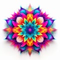 Vibrant Neon Flower Abstract: Psychedelic Realism In Symmetrical Design