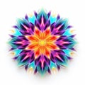 Vibrant Neon Flower Mandala: Luminous 3d Symmetry On White Background Royalty Free Stock Photo