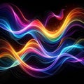 Vibrant Neon Flowing Waveforms on Black Background with Particle Details Royalty Free Stock Photo
