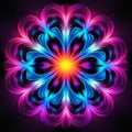 Vibrant Neon Fractal Flower: Radiant Patterns In Blue And Pink Royalty Free Stock Photo