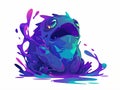 Vibrant neon frog creature splashing in vibrant, iridescent liquid, digital illustration Royalty Free Stock Photo