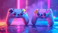 Vibrant Neon Gaming Scene with Controllers Royalty Free Stock Photo